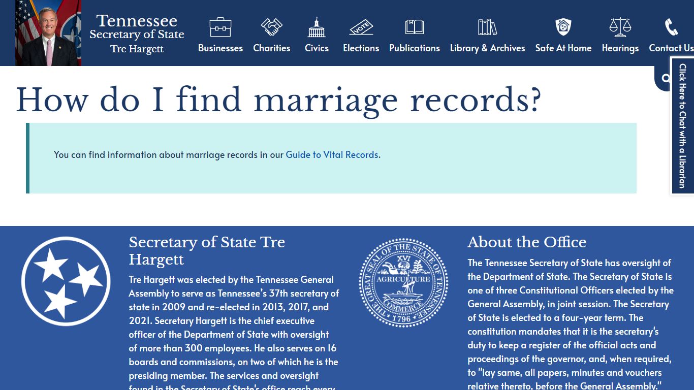 How do I find marriage records? | Tennessee Secretary of State