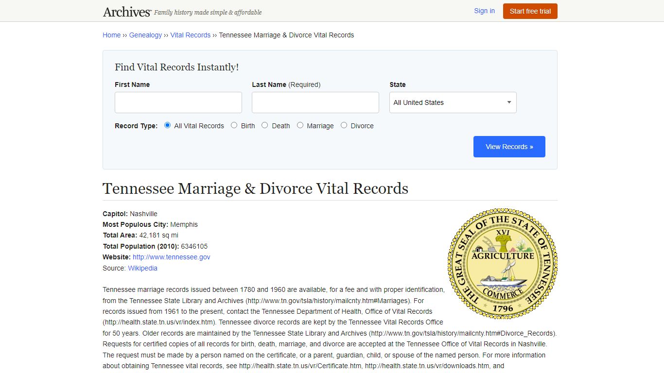 Tennessee Marriage & Divorce Records | Vital Records